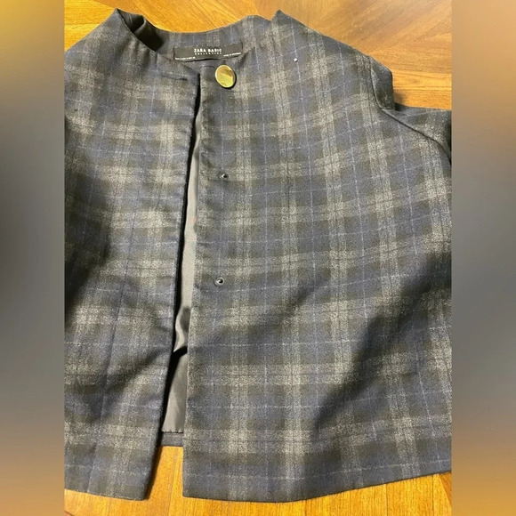 Zara Basic  tartan plaid bell sleeve cape jacket preppy chic career size Small - Picture 7 of 12